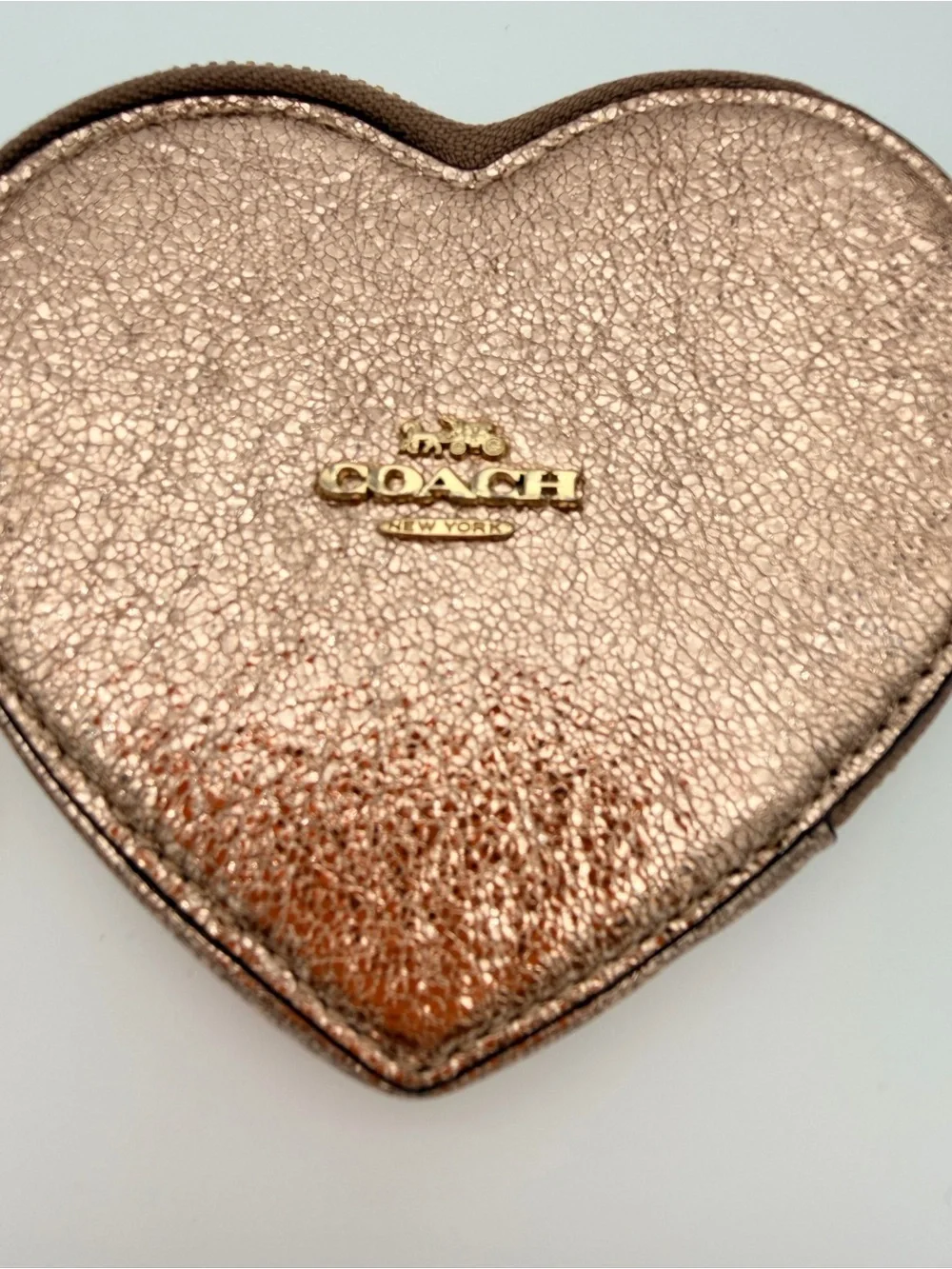 Coach Metallic Rose Heart Coin Pouch Gold Chain F39068